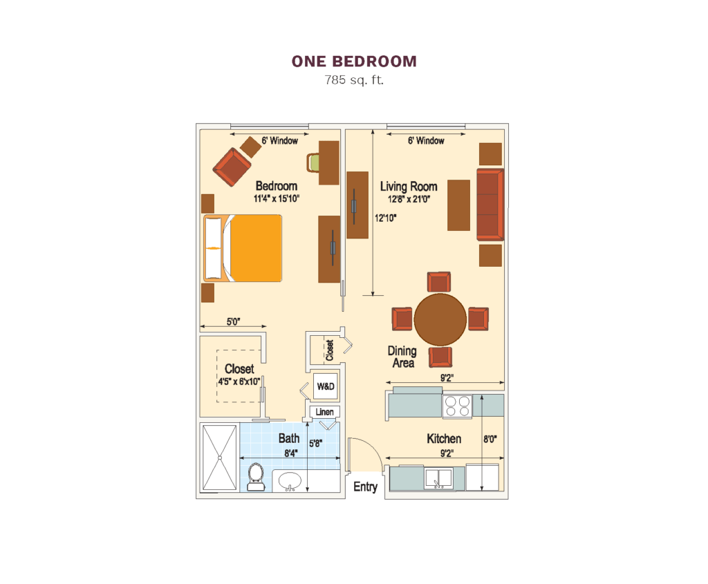 One Bedroom floor plan image.
