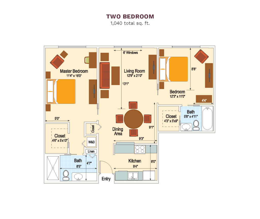 Two Bedroom floor plan image.