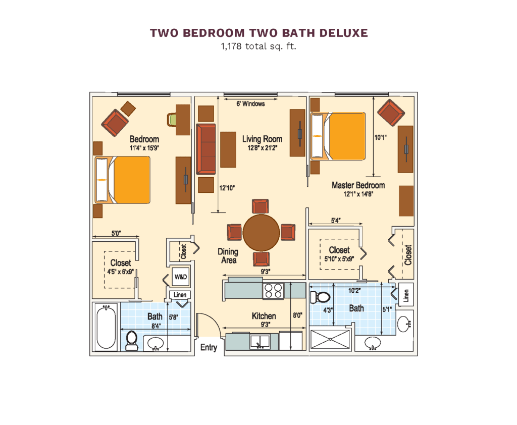 Two Bedroom Two Bath Deluxe floor plan image.